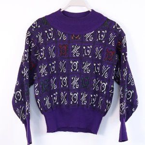 Vintage Purple Jacquard Knit Sweater - XL
